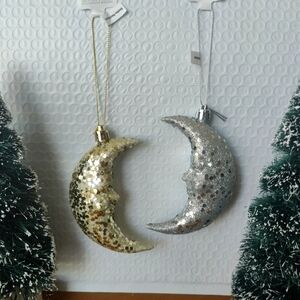 2 Target Wonder Shop Christmas Ornaments Gold And Silver Moon NWT U